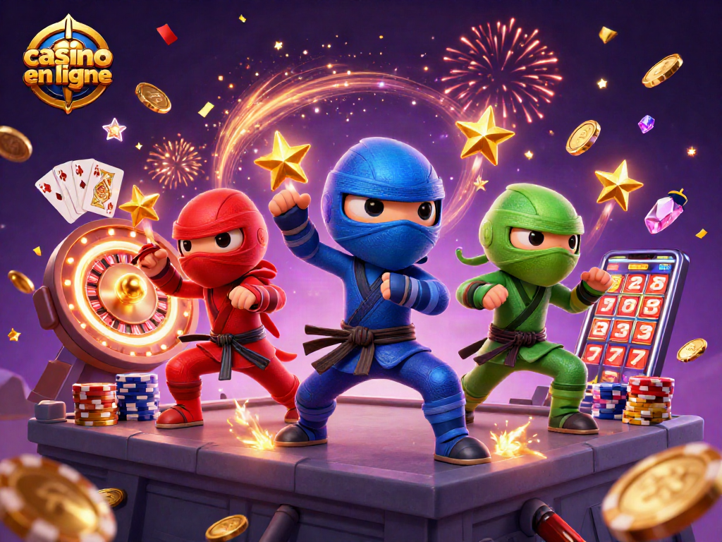 Profitez de l'excitation du casino en ligne avec des chameaux ninjas et des éléments de jeux dynamiques.
