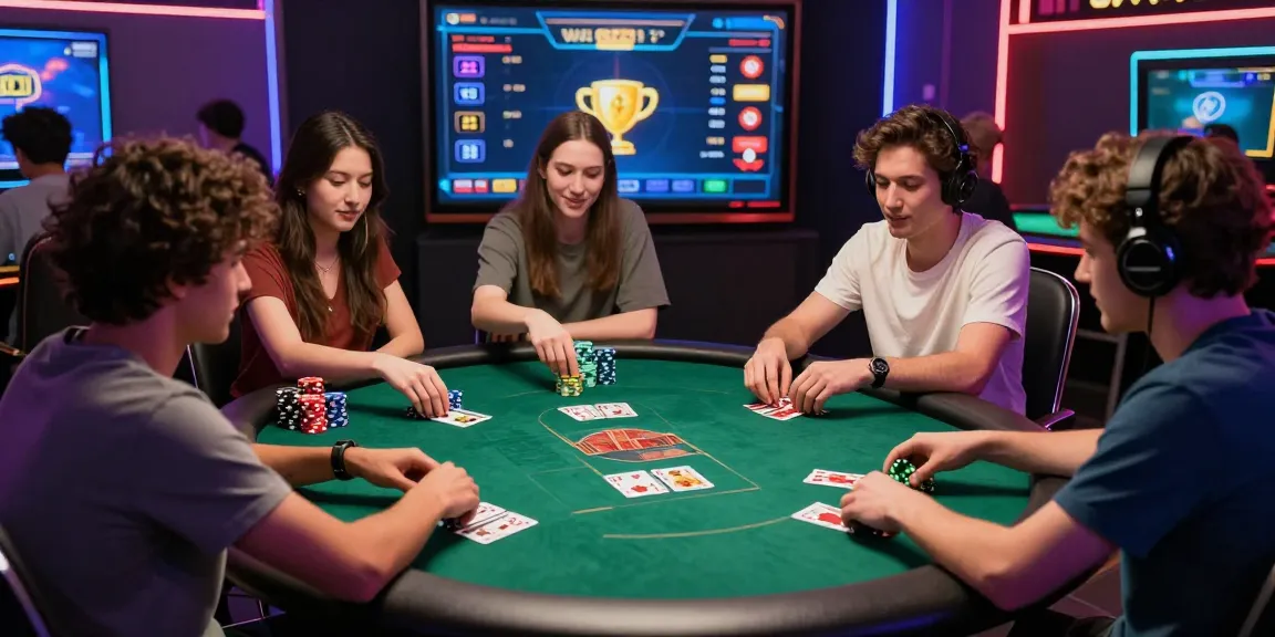 Exciting online gaming scene featuring Slotmaxwin poker game players engaging with avatars and colorful chip stacks.