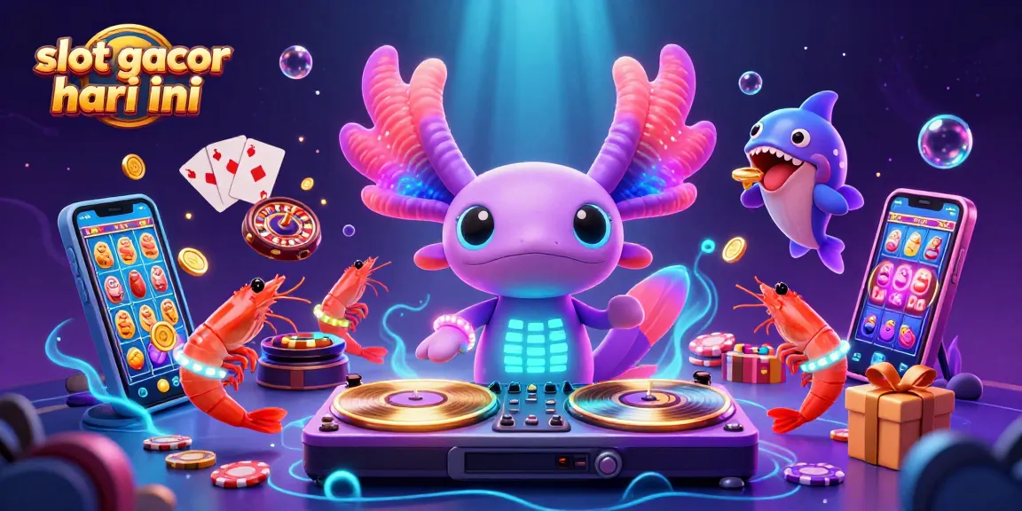 Engage with slot gacor hari ini through a vibrant underwater casino scene featuring a neon DJ, shrimp dancers, and dynamic gaming elements.
