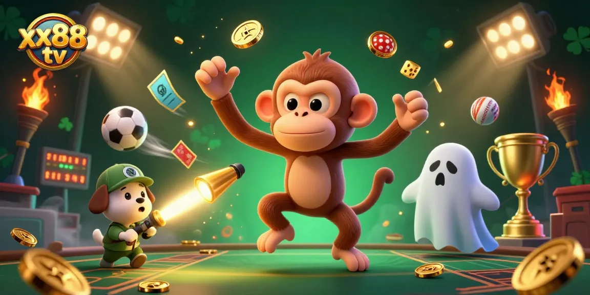 Experience thrilling action at xx88 tv, where a playful poltergeist monkey and ghost-hunter puppy explore a haunted casino.