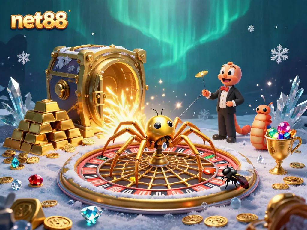 Experience the excitement of net88 with casino-themed characters and treasures in a vibrant scene.