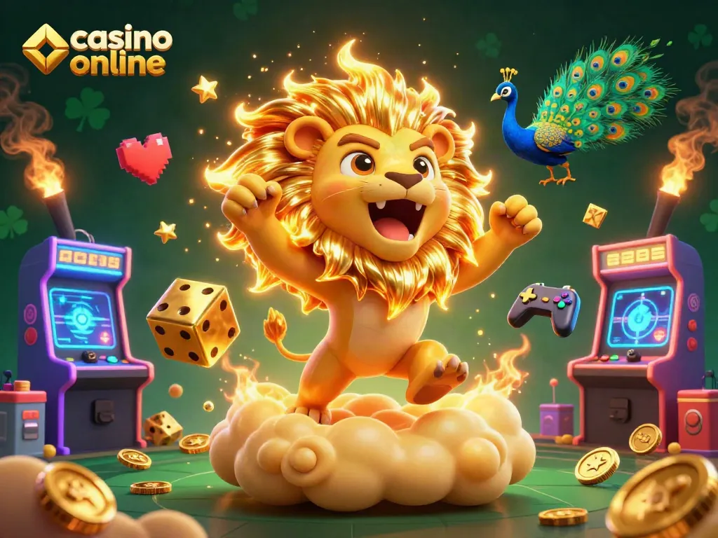 Disfruta del emocionante ambiente de un casino online con tragamonedas y dados dorados.