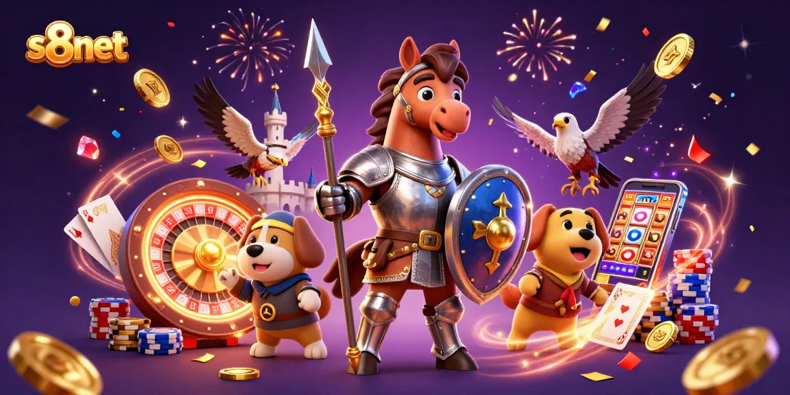 Experience the excitement of winning at s8net with vibrant casino-themed illustrations showcasing dynamic gambling elements.