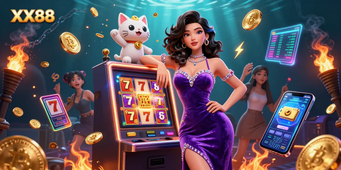 Spin the XX88 slot machine jackpot with stunning visuals and vibrant crypto elements.