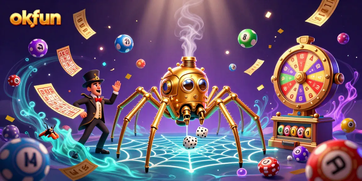 Engage with exciting games at okfun in a vibrant casino-themed illustration featuring dynamic elements.