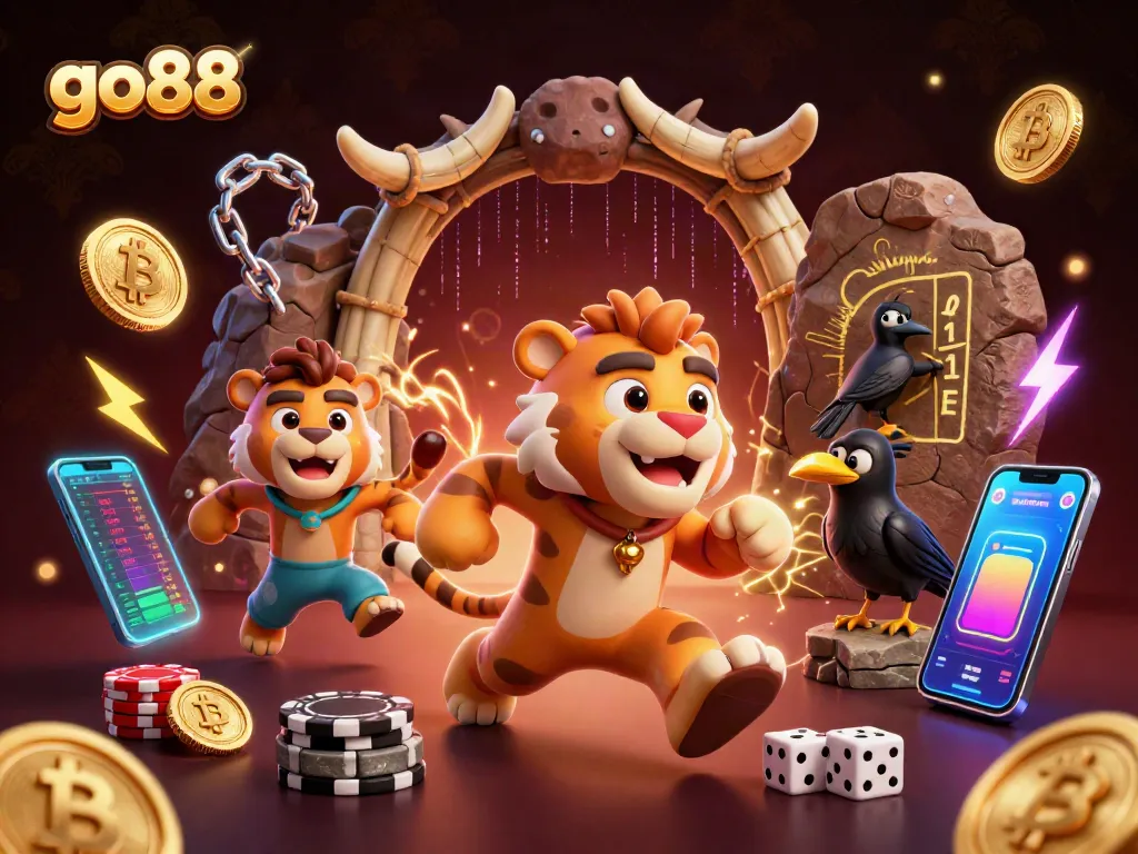 Experience thrilling gameplay at go88 with cartoon characters in a vibrant casino scene.