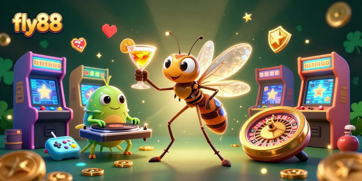 Engage in thrilling bets at fly88 with a vibrant casino scene featuring lively characters and game elements.
