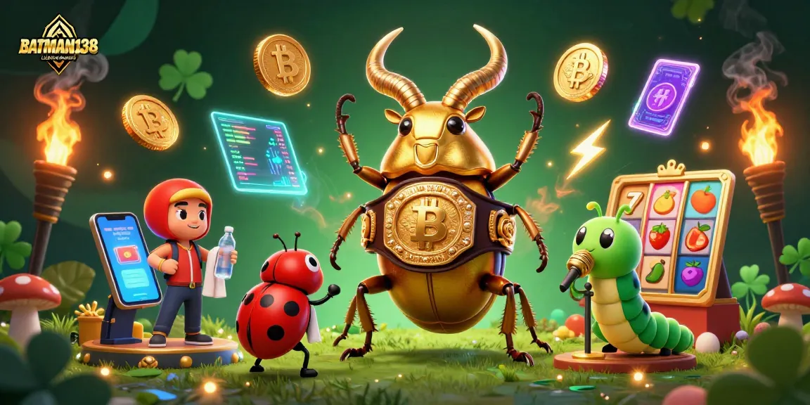 Engage with BATMAN138 Link Alternatif in this vibrant slots scene showcasing 3D characters and casino elements.