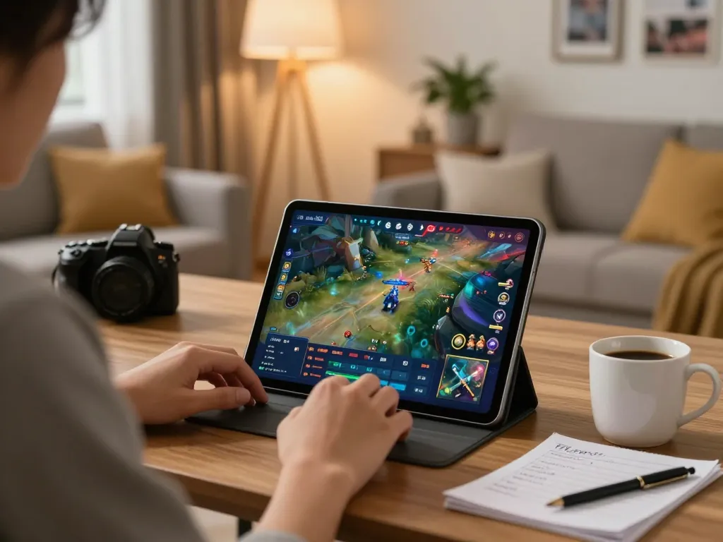 Engaging gameplay moment in rokok 88 on tablet in a cozy living room setup.