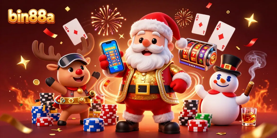 Engage with bin88a's thrilling slot games featured in a festive casino scene.