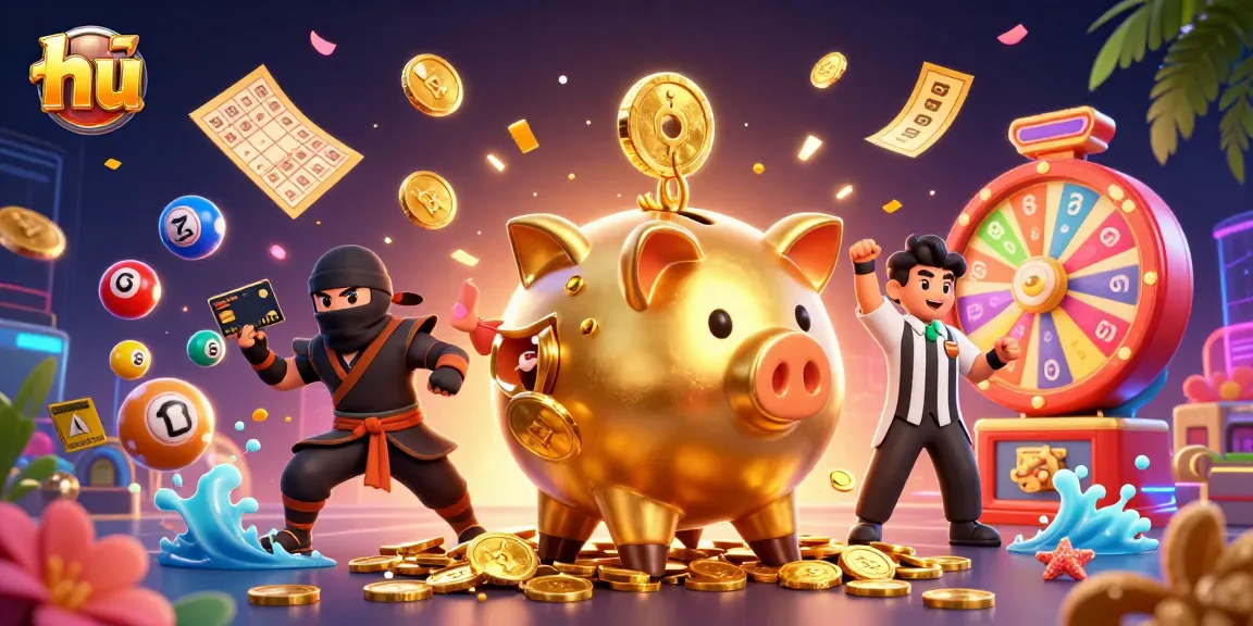 Engage in thrilling lottery action with hu as the golden piggy bank sumo wrestler dominates the scene.