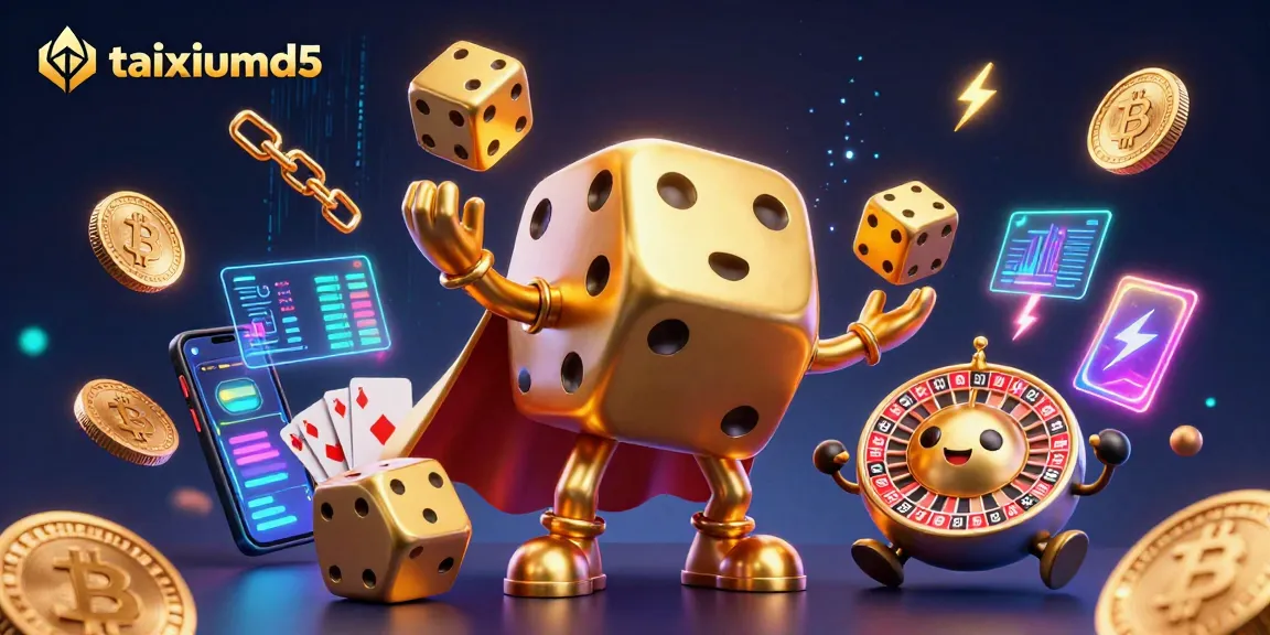 Experience gaming excitement with taixiumd5's vibrant 3D casino scene featuring golden dice and cryptocurrency elements.