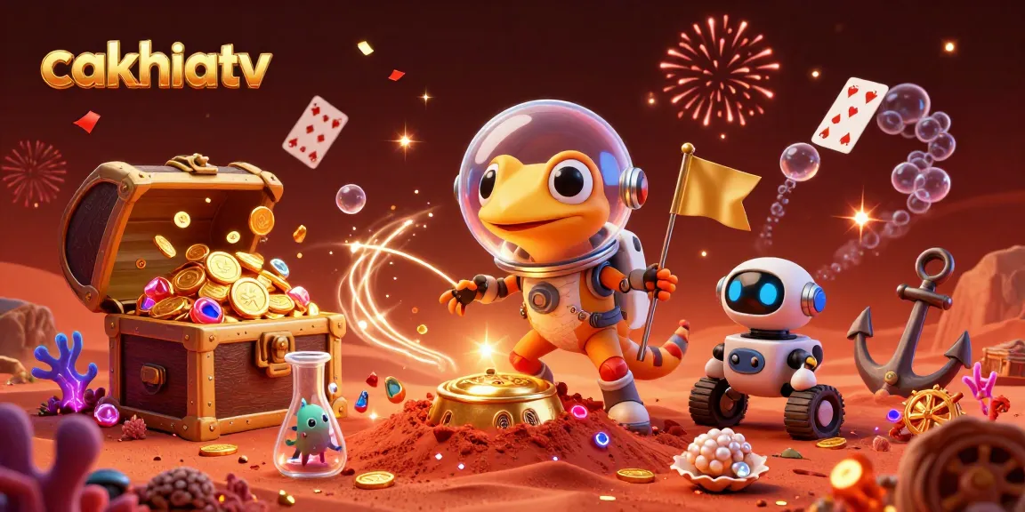 Cakhiatv showcases dynamic Martian characters engaging in a captivating casino adventure, celebrating winnings.