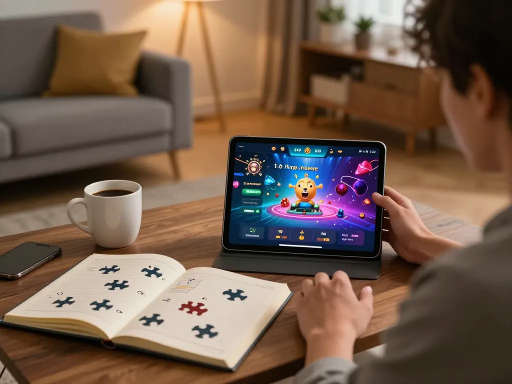 LOTO188 TRANG CHỦ online gaming setup with engaging gameplay on a tablet in a cozy ambiance.