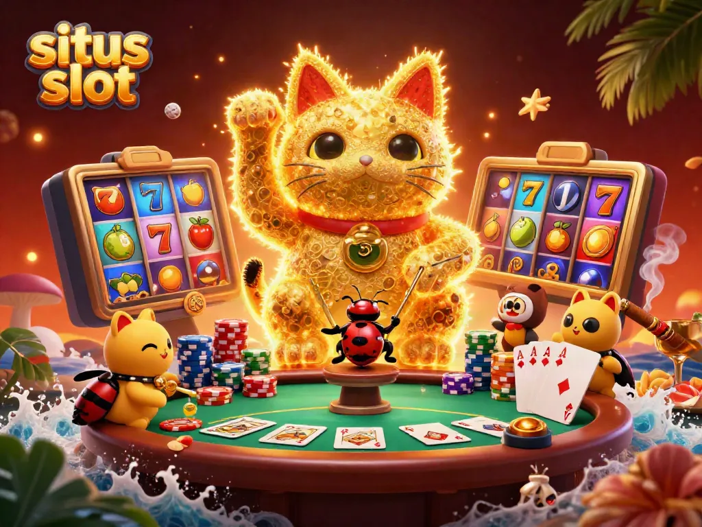 Engage with the vibrant world of situs slot featuring a lucky cat and casino elements in 3D.