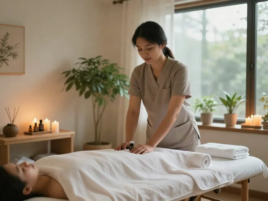 Relaxing massage therapy setting for 동탄출장안마 with natural light and calming decor