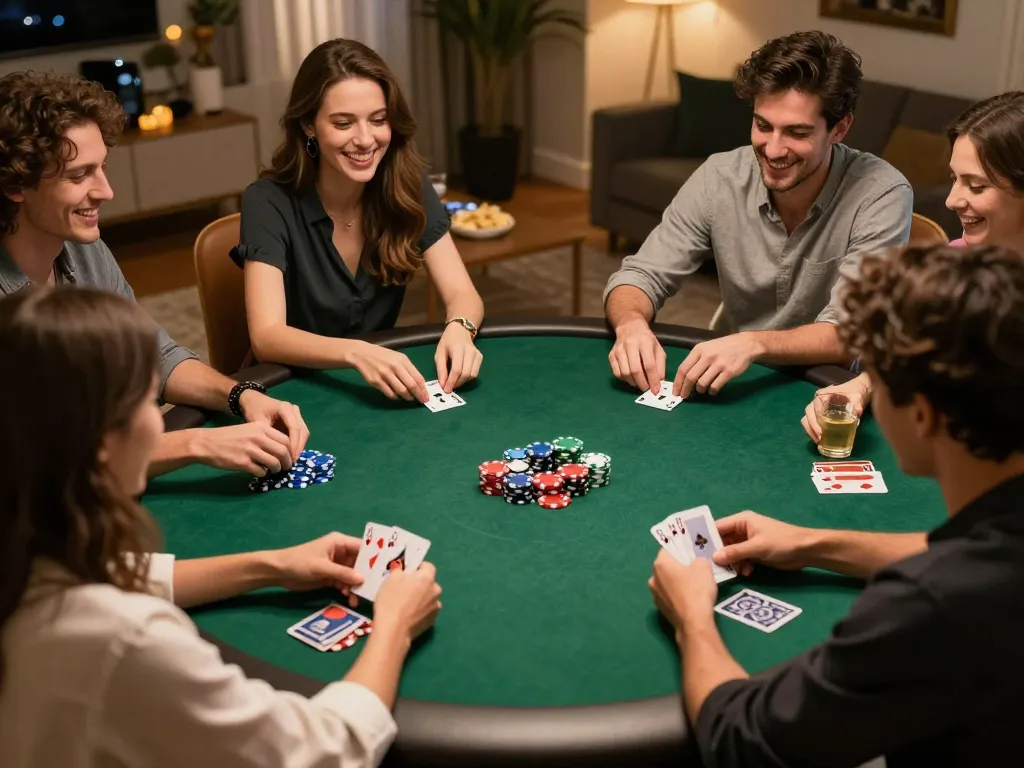 Enjoying competitive poker night with friends on gg88live platform, vibrant atmosphere and winning hands.