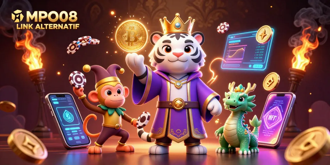 Engage in thrilling gameplay with MPO08 LINK ALTERNATIF featuring vibrant casino characters and dynamic gaming elements.