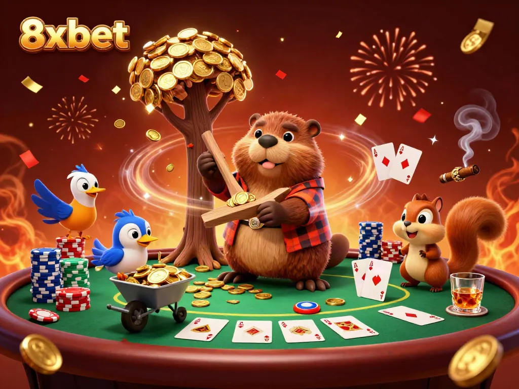 Engage with 8xbet in thrilling casino action featuring vibrant characters and poker elements.