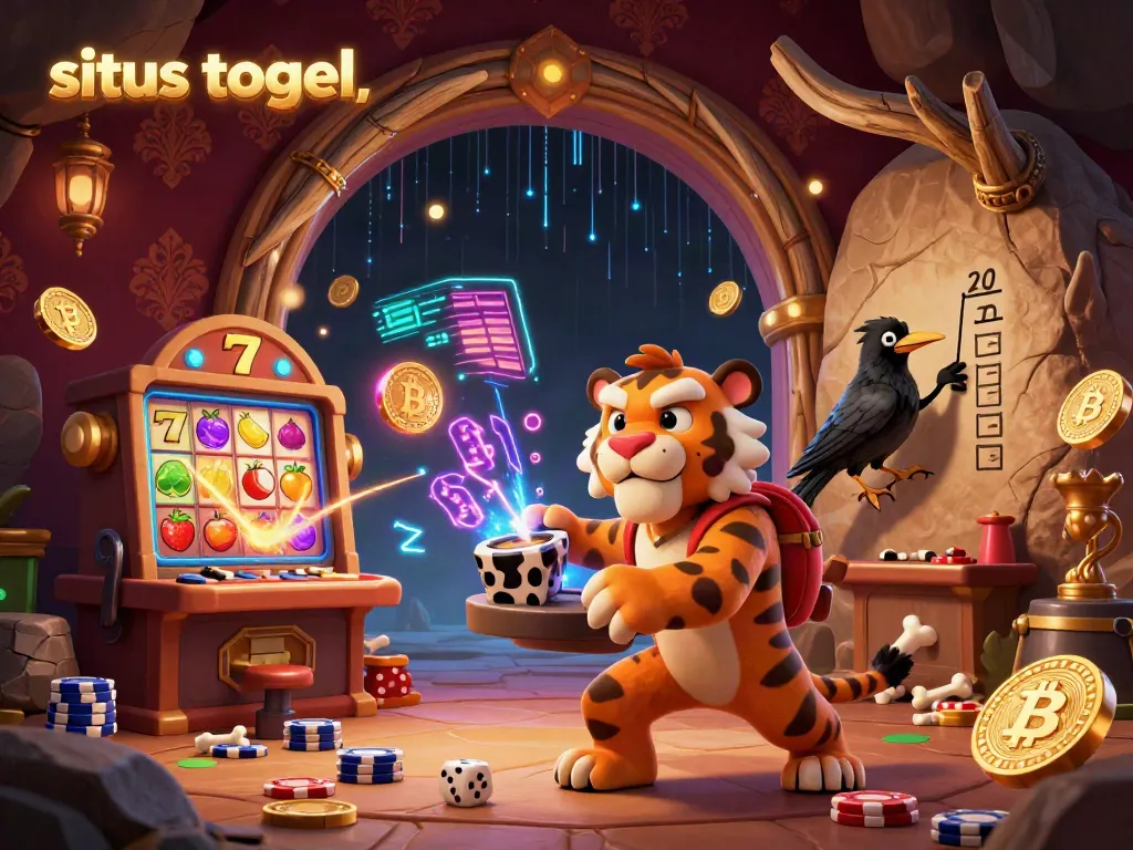 Experience situs togel with a thrilling prehistoric casino setup featuring vibrant characters and gaming elements.