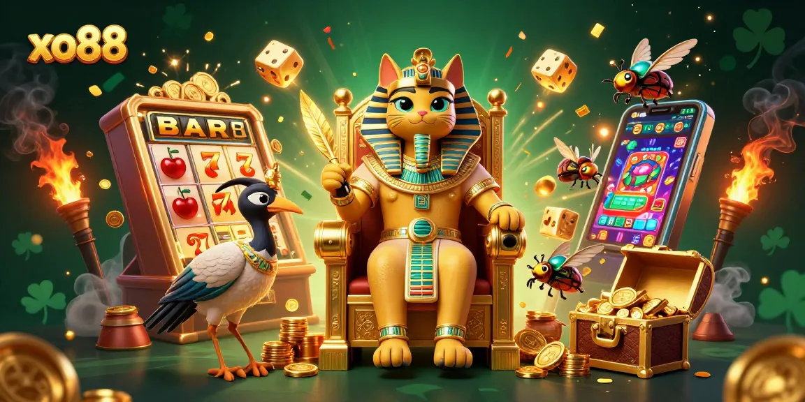 Get ready to spin and win at xo88 with a dazzling jackpot scene showcasing slot machines and treasures.