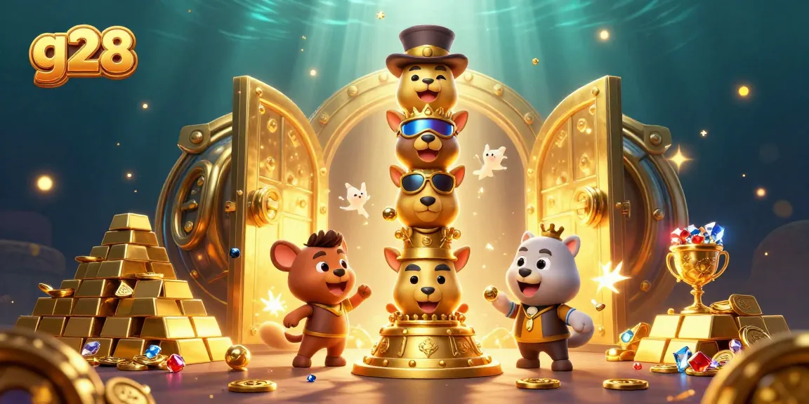 g28 totem pole surrounded by golden treasures, celebrating casino gaming excitement