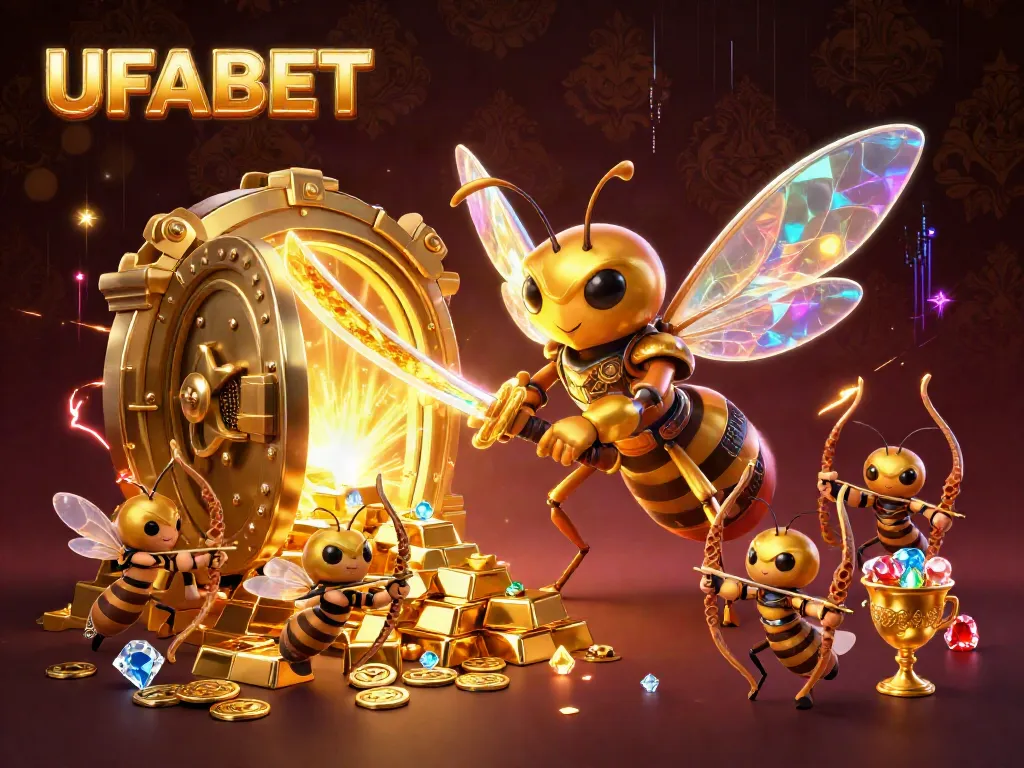 Experience the thrill of UFABET with vibrant, dynamic casino elements and characters.