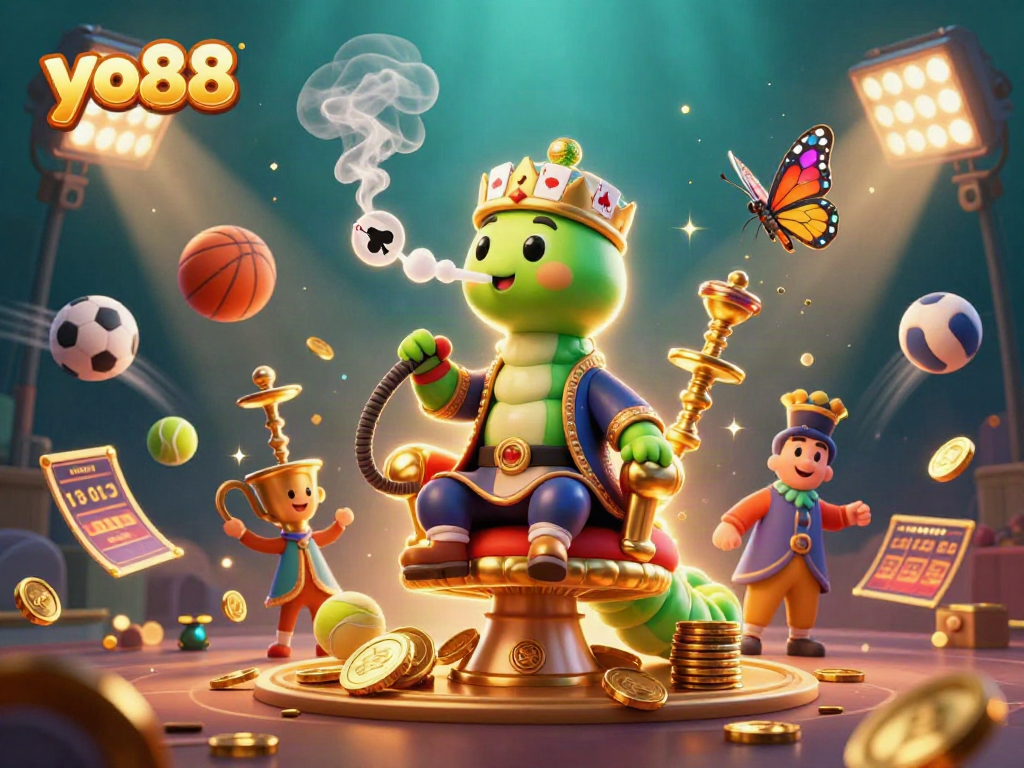 Engage with yo88's thrilling casino experience featuring a vibrant 3D scene filled with animated sports elements.