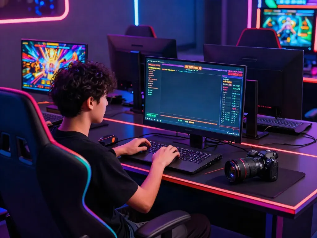 Player enjoying slot gaming experience with QQMacan link in a vibrant gaming setup.