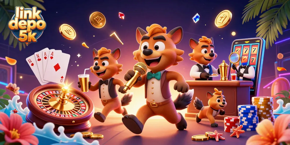 Experience the excitement of link depo 5k with 3D hyena characters in a vibrant casino scene.