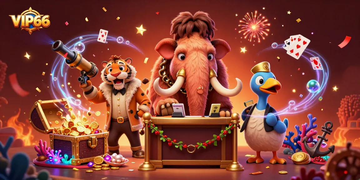VIP66 casino bouncer checks IDs for a saber-tooth guest amid floating playing cards.