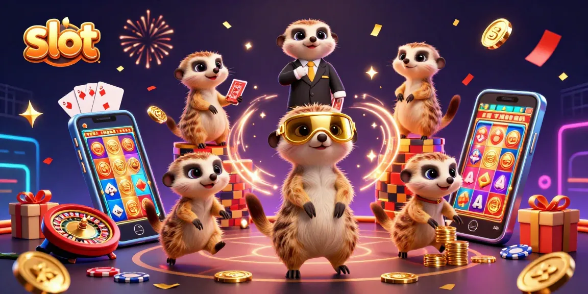 Menangkan slot di kasino online dengan ilustrasi lucu koloni meerkat yang menjalankan operasi kasino.