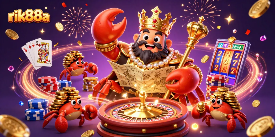 Engage in thrilling gameplay at rik88a with the golden crab emperor and treasure map amidst casino excitement.