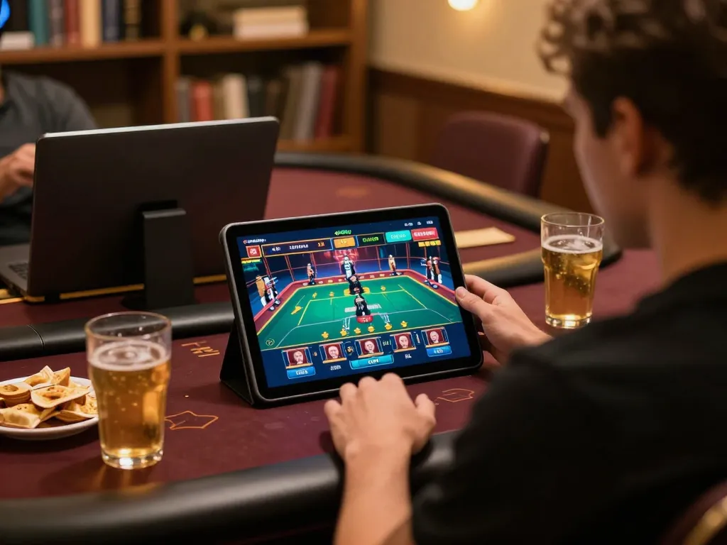 Player enjoying live games on qh88go tablet, creating a cozy and engaging online gambling experience.