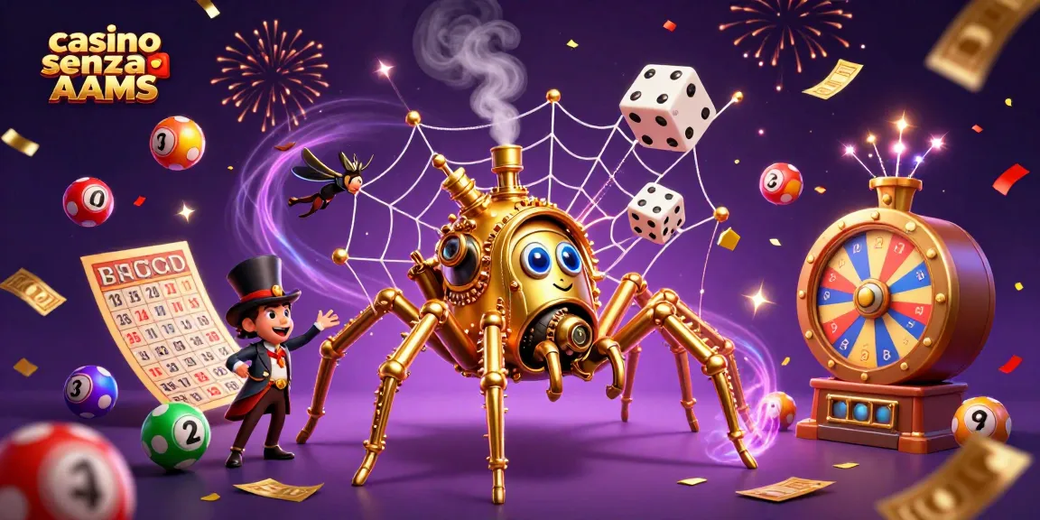 Giocando nei casinò senza AAMS, la sp spider d'oro cattura dadi sfortunati, circondata da elementi di gioco.
