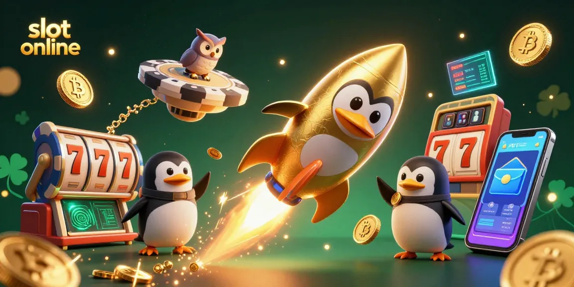 Experience thrilling slot online action with a golden penguin on a cosmic journey.
