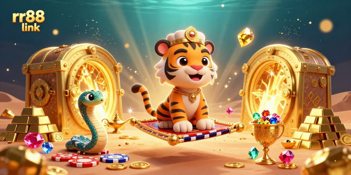 Engage with the thrilling rr88 link experience featuring a whimsical casino scene full of treasures.