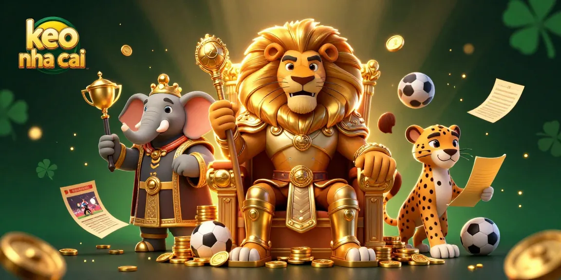 Engage with keo nha cai for dynamic sports betting action featuring a lion king surrounded by lush casino elements.