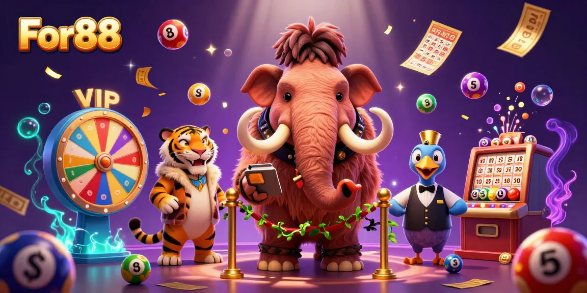 Experience the thrill of For88 with a whimsical 3D illustration featuring its casino bouncer and VIP guests.