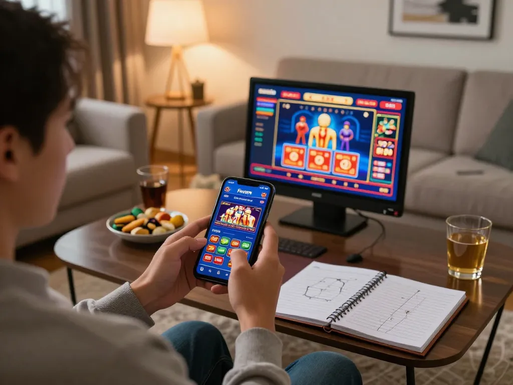 Fun88 app gameplay on smartphone in a cozy home casino setting.