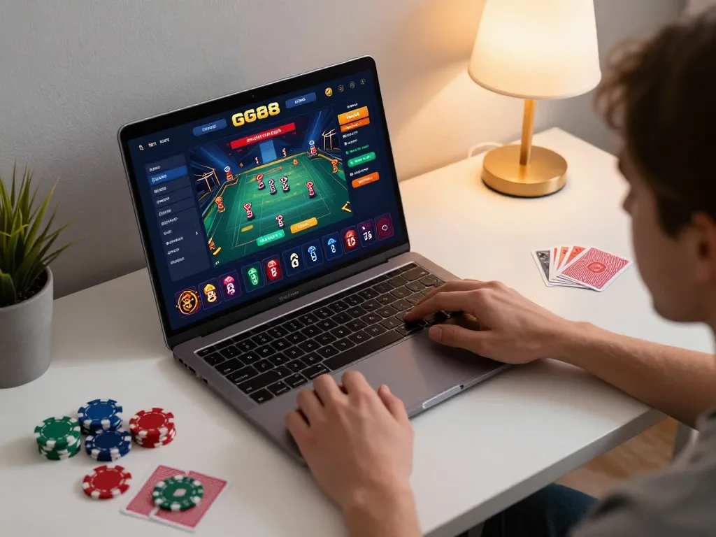 Engaging in strategic gameplay on GG88's online casino interface with immersive atmosphere.