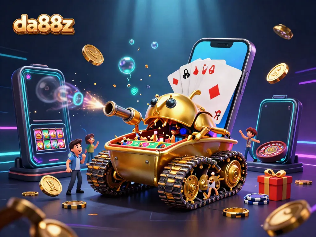 Engage in thrilling games at da88z's casino with vibrant slot machines and festive confetti
