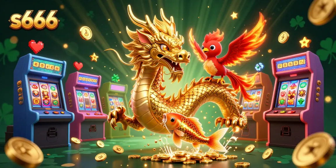 Experience the thrilling action of s666 with a vivid 3D dragon and casino elements.