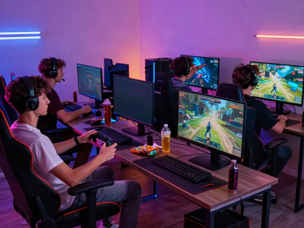 Men enjoying gaming together, highlighting manclub's dynamic entertainment theme.