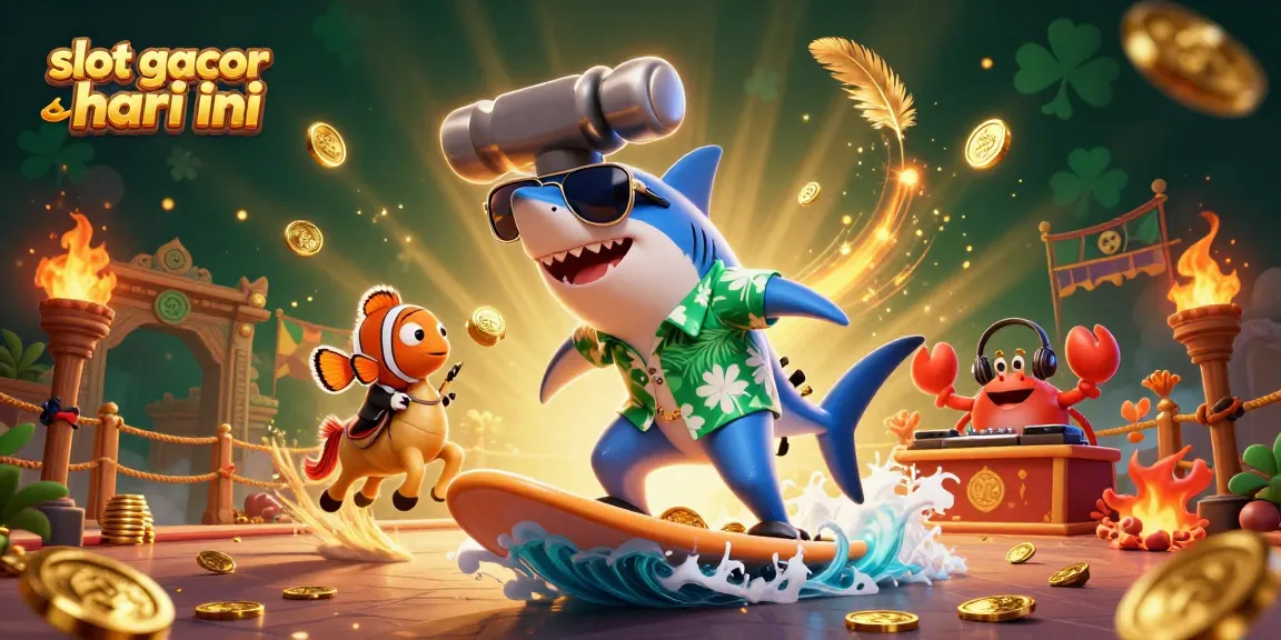 Win big today with slot gacor hari ini, featuring vibrant characters and casino elements in a playful scene.