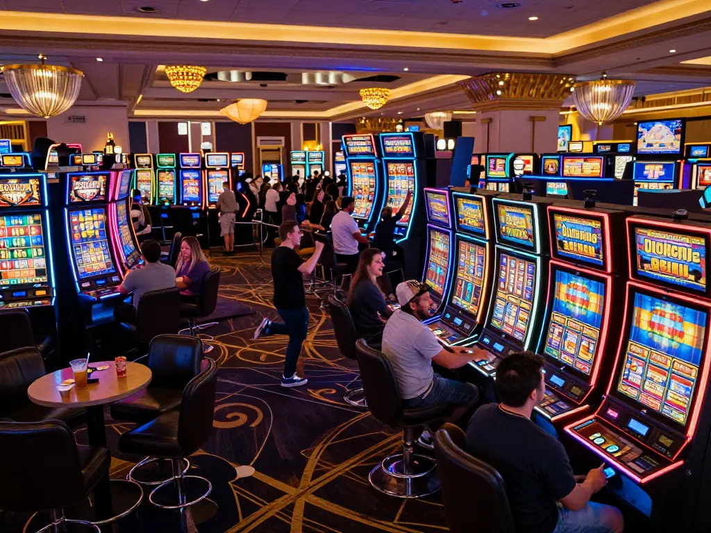 earlyinsights reveal players enjoying colorful slot machines at a lively Vegas casino