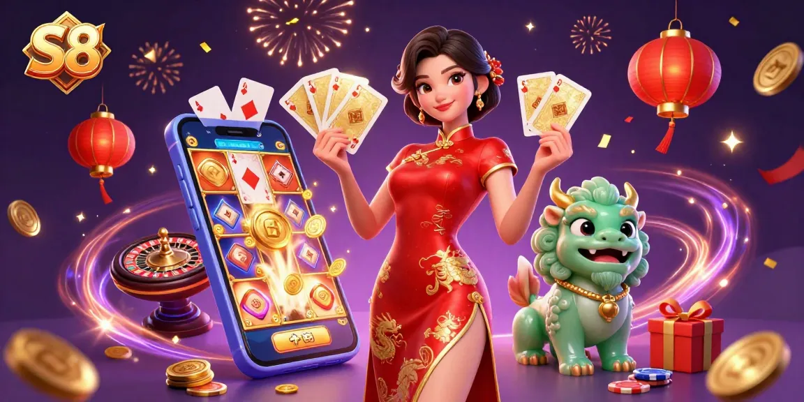 Experience vibrant gaming action at S8 with an elegant host showcasing dynamic casino elements.