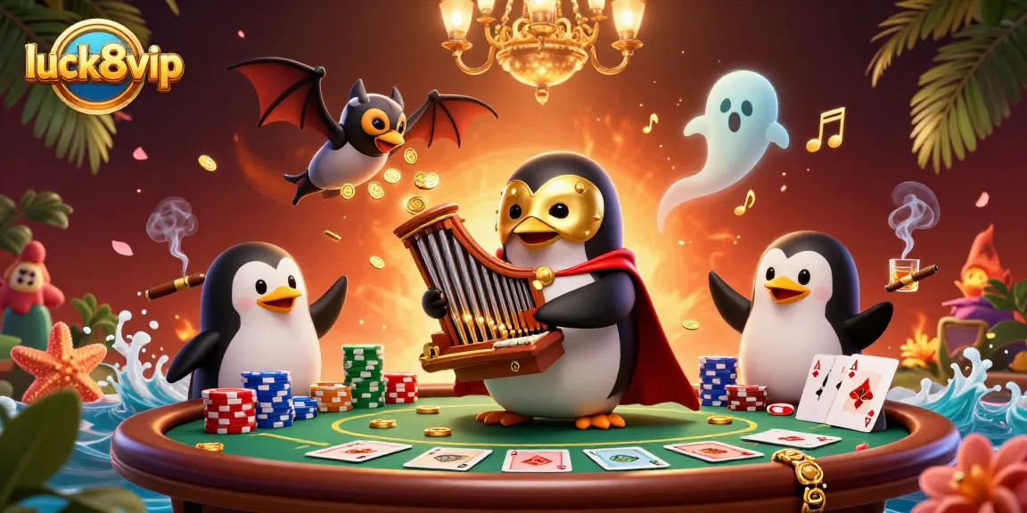 Experience luxury gaming with luck8vip at vibrant casinos featuring poker action and festive golden themes.