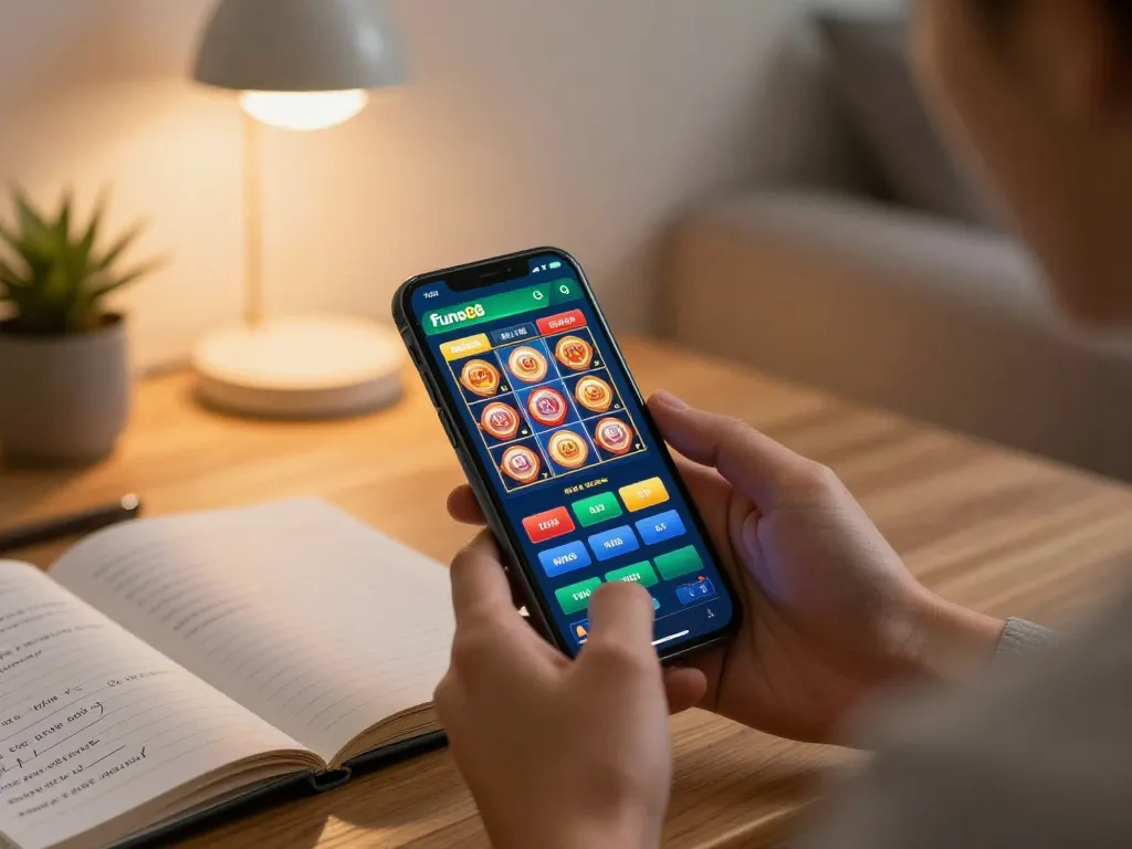 Enjoying fun88 casino app on smartphone in a cozy home setting while planning strategies