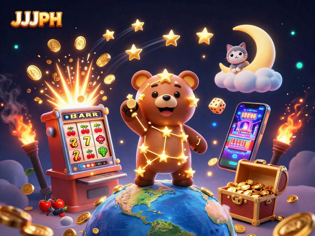 Engage with JJJPH's thrilling casino adventures in this vibrant 3D illustration.